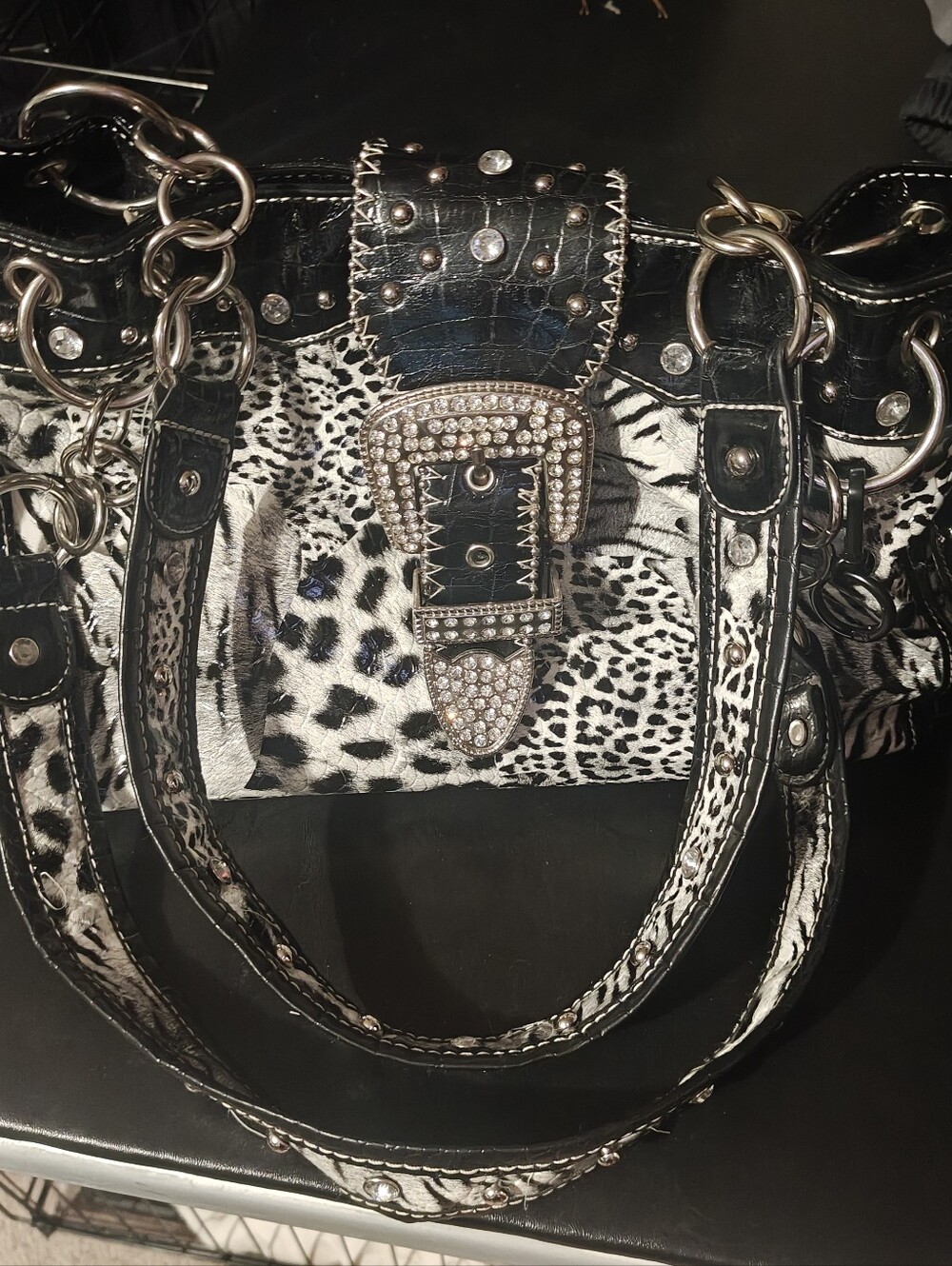 Bling Black & White Animal Print Purse And Wallet